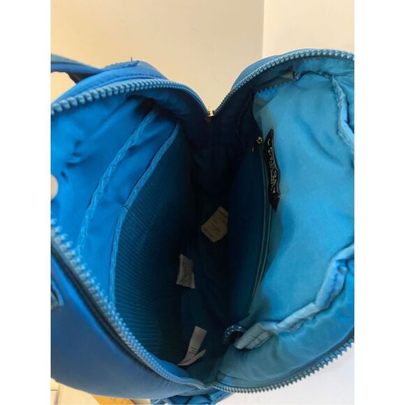 Laundry Puffy Shelli Segal quilted backpack Turquoise LA 15x12 plush +access new - Picture 5 of 11